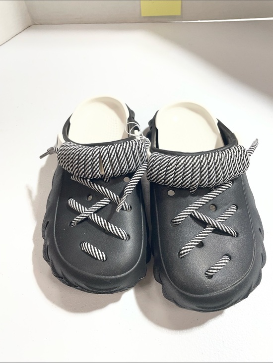 Shoes - Black Slip-On Clog with Striped Laces